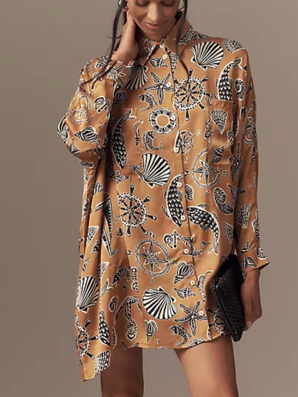 Anthropologie Corey Lynn Calter Long Sleeve Printed Mini Shirt Dress Size Medium